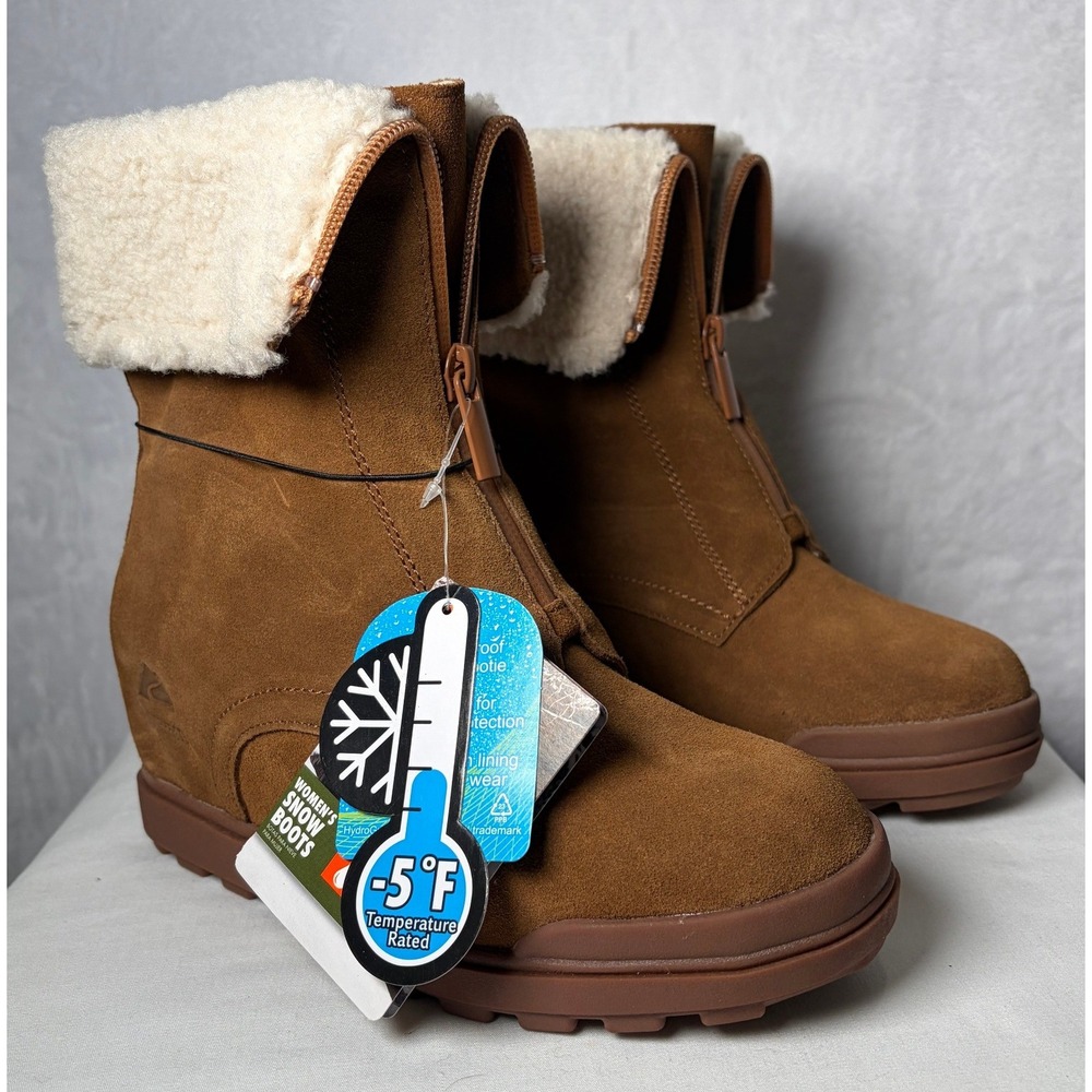 Ozark Trail Womens Snow Boots Faux Fur Brown Suede Waterproof Size 6